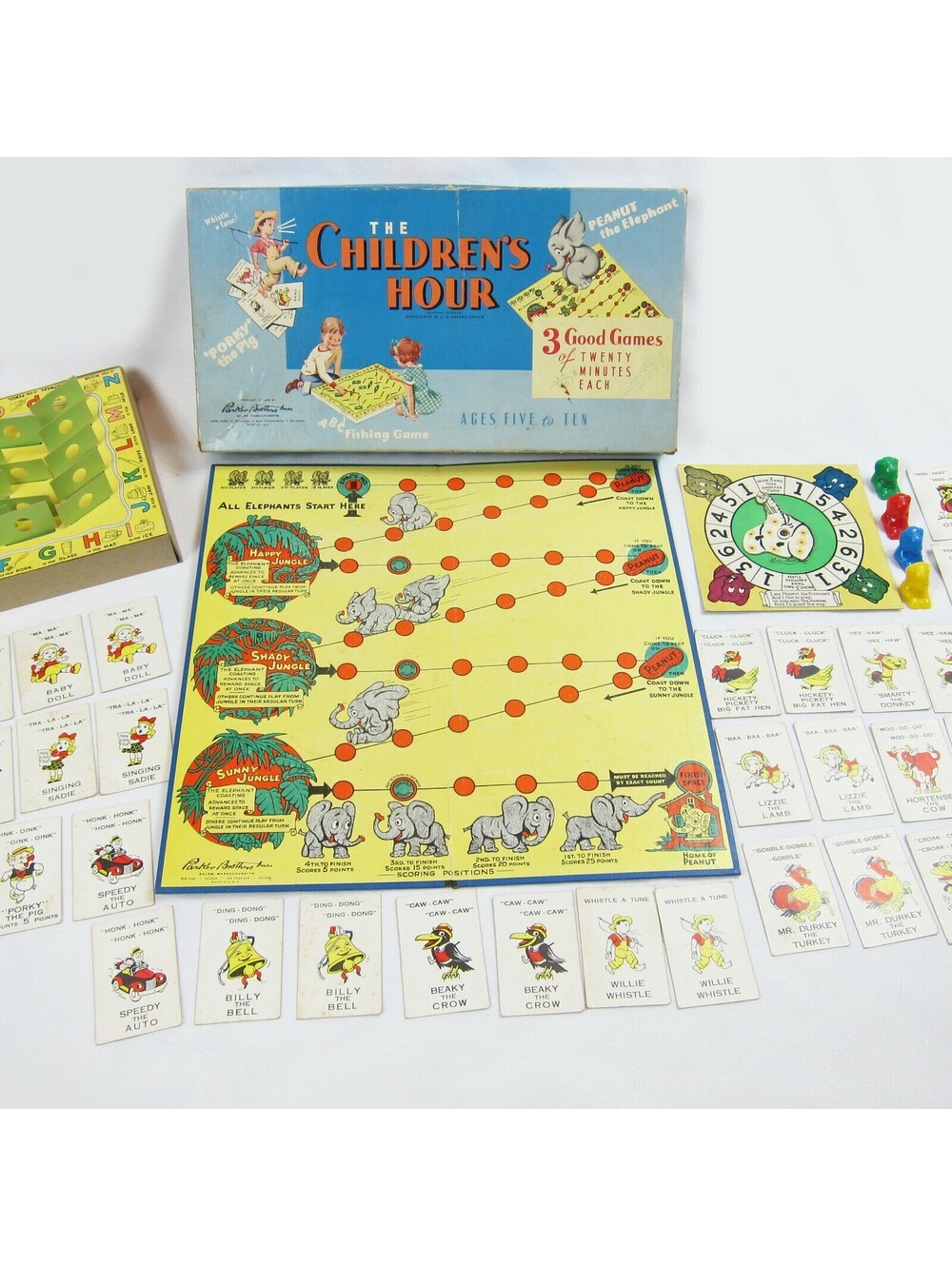 Vintage 1958 The Children's Hour Parker Brothers 3 Games in 1, Each 20 minutes